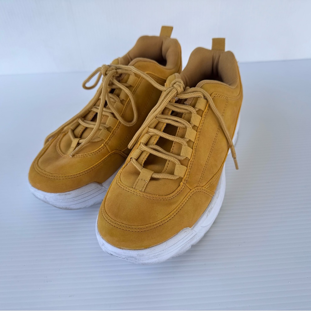 Truffle Collection Platform Sneakers Mustard Yellow Suede Chunky Sole Size 39/9